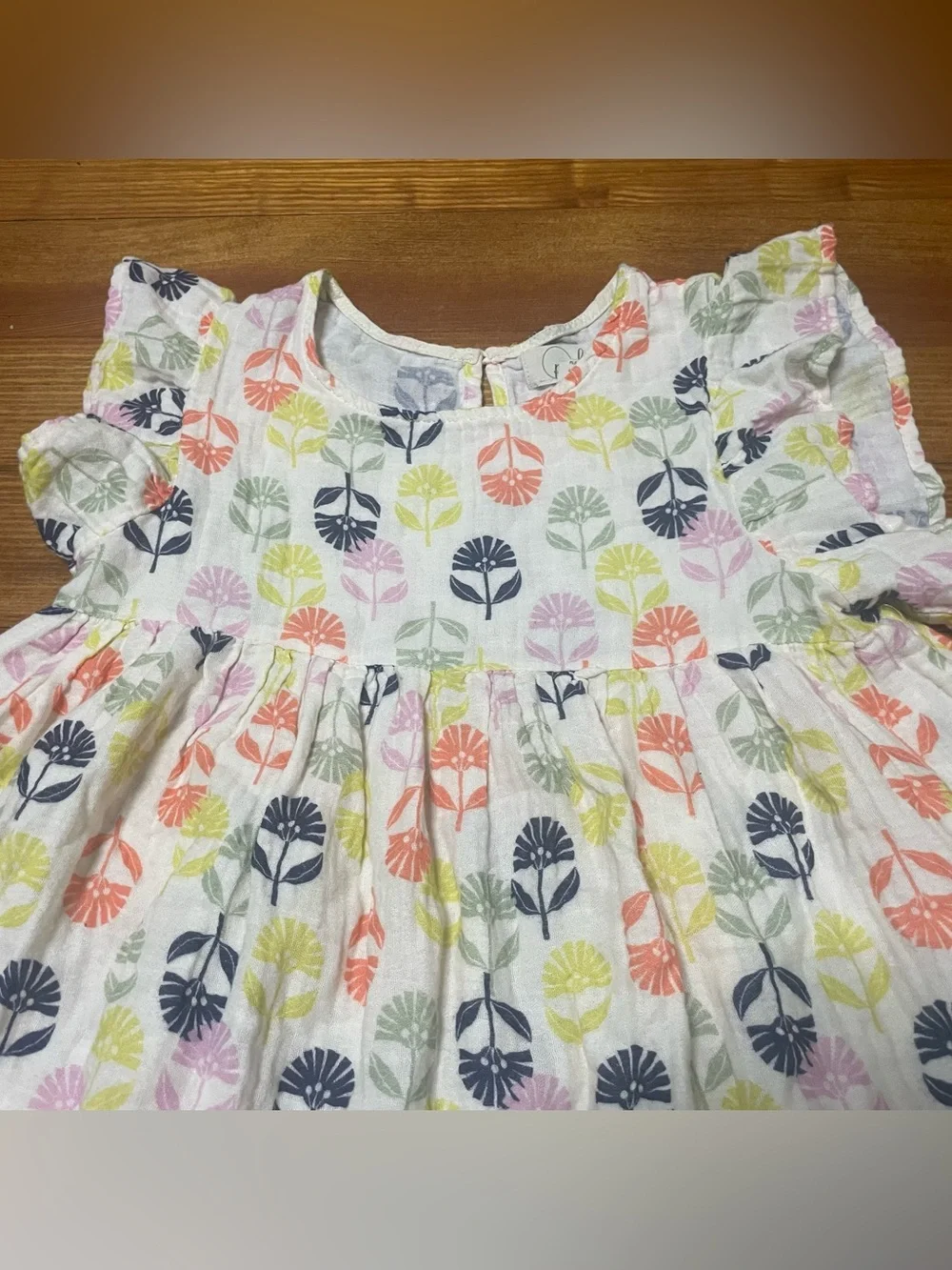 Peek Girls' White Tiered Twirl Dress with Multi-Color Leaf Print Size 10